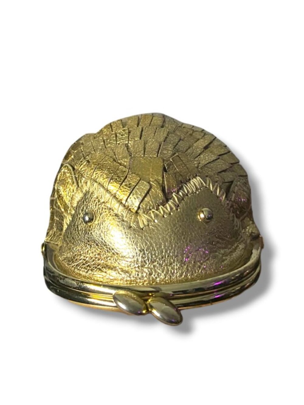 VHTF kate spade Gold Metallic Fringe Hedgehog Kiss-lock coin purse / Clutch RARE
